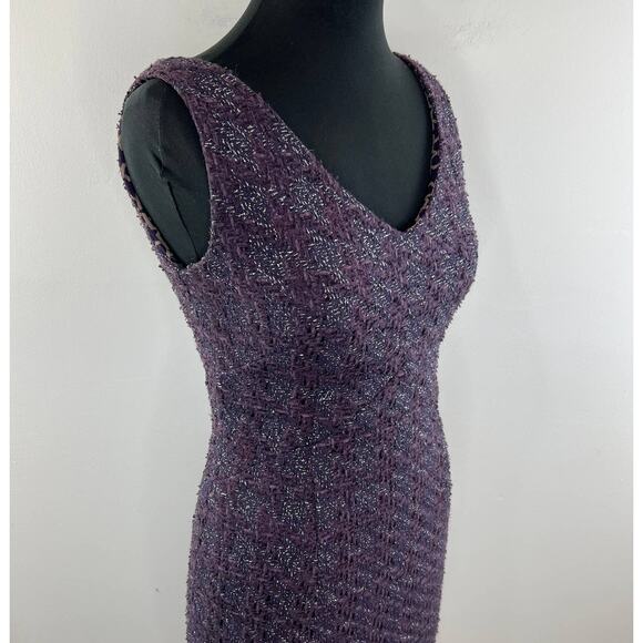 Lopez Knudsen Dress Purple Violet Silver Tweed Houndstooth Sleeveless Sheath 4 - Picture 3 of 8
